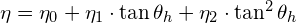 \eta = \eta_0 + \eta_1 \cdot \tan{\theta_h} + \eta_2 \cdot \tan^2{\theta_h}