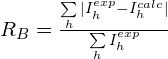 R_B = \frac{\sum\limits_h |I_h^{exp} - I_h^{calc}|}{\sum\limits_h I_h^{exp}}